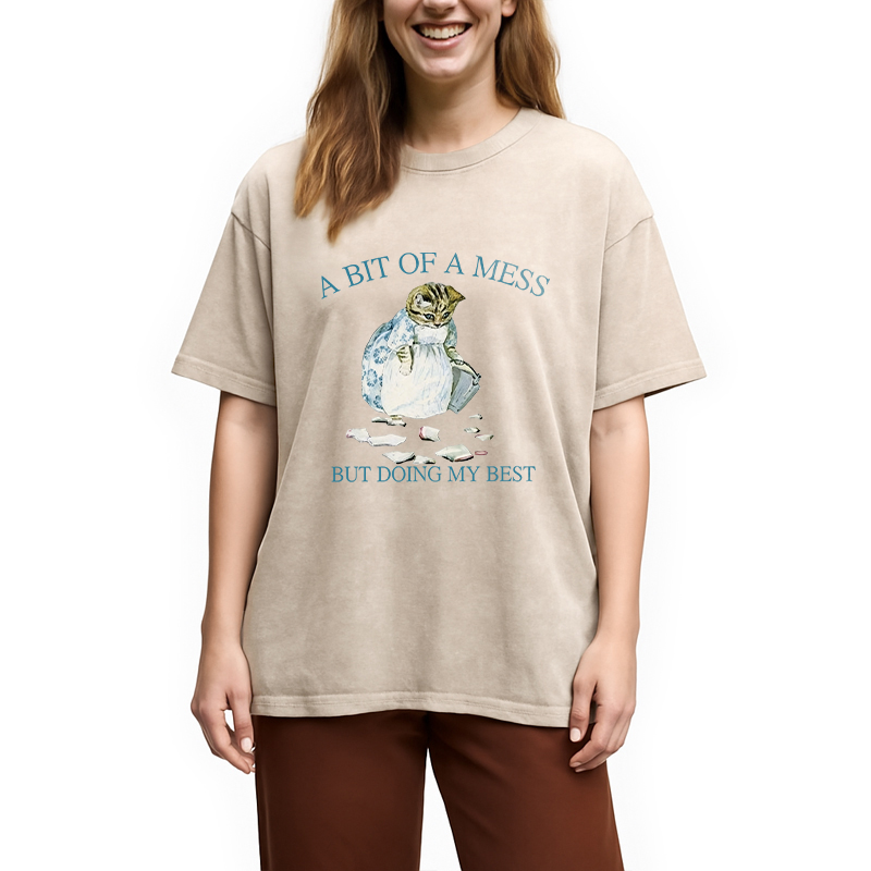 Modecanvas A Bit Of Mess But Doing My Best Cat DTG Printing Washed T-Shirt