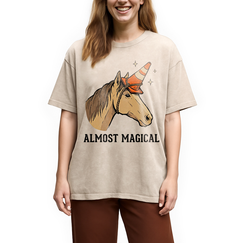 Modecanvas Almost Magical Horse DTG Printing Washed T-Shirt
