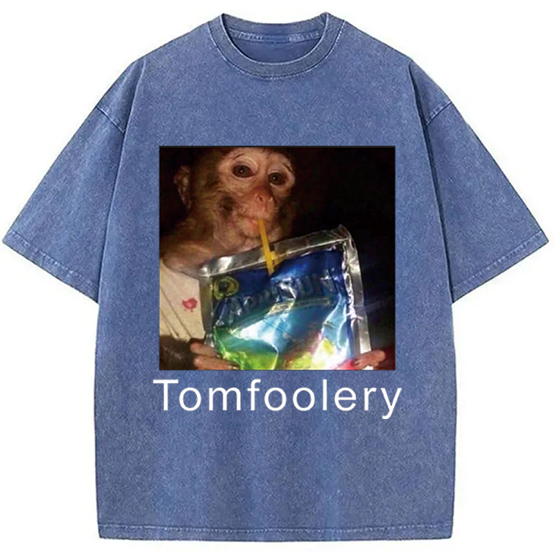 Modecanvas Tomfoolery Monkey Drinking Meme DTG Printing Washed T-Shirt