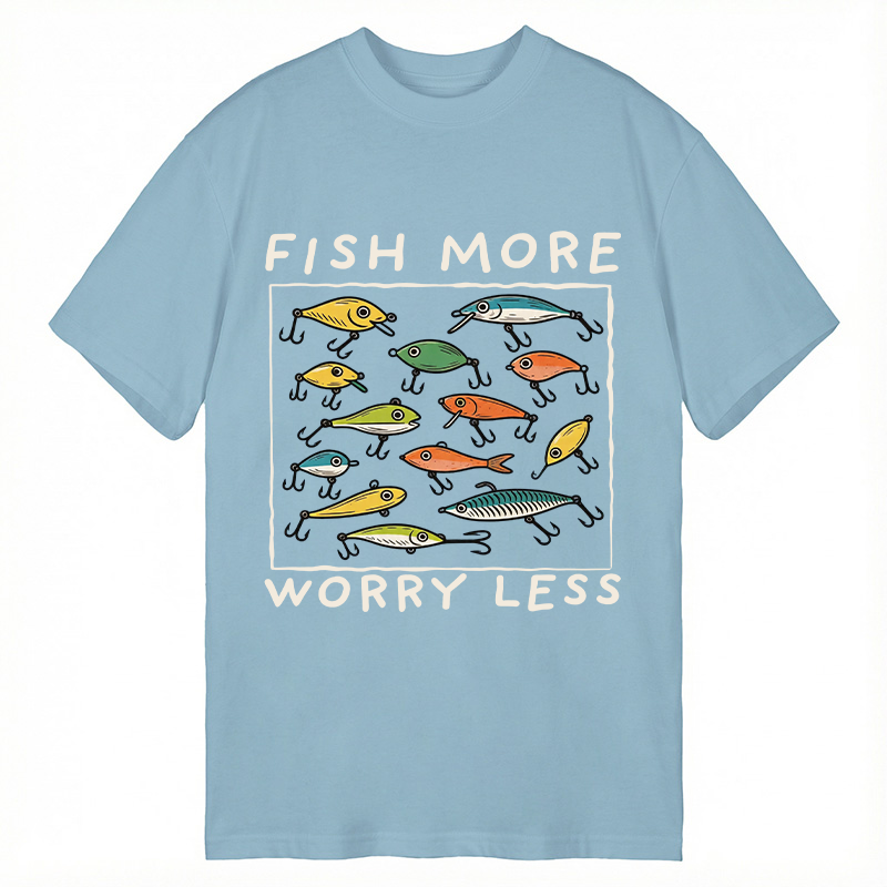 Modecanvas Fish More Worry Less Funny Fishing DTG Printing Classic T-Shirt-modecanvas
