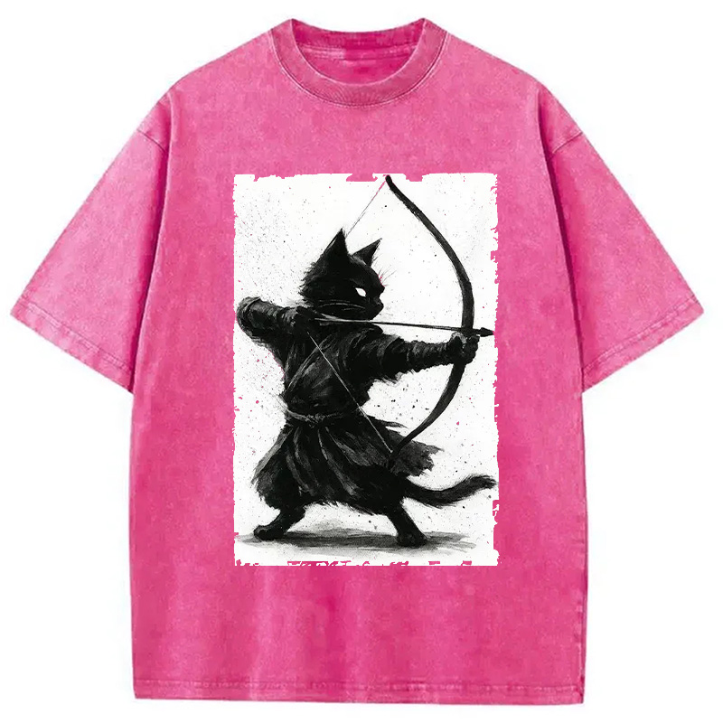 Modecanvas Retro Cat Archery Washed T-Shirt