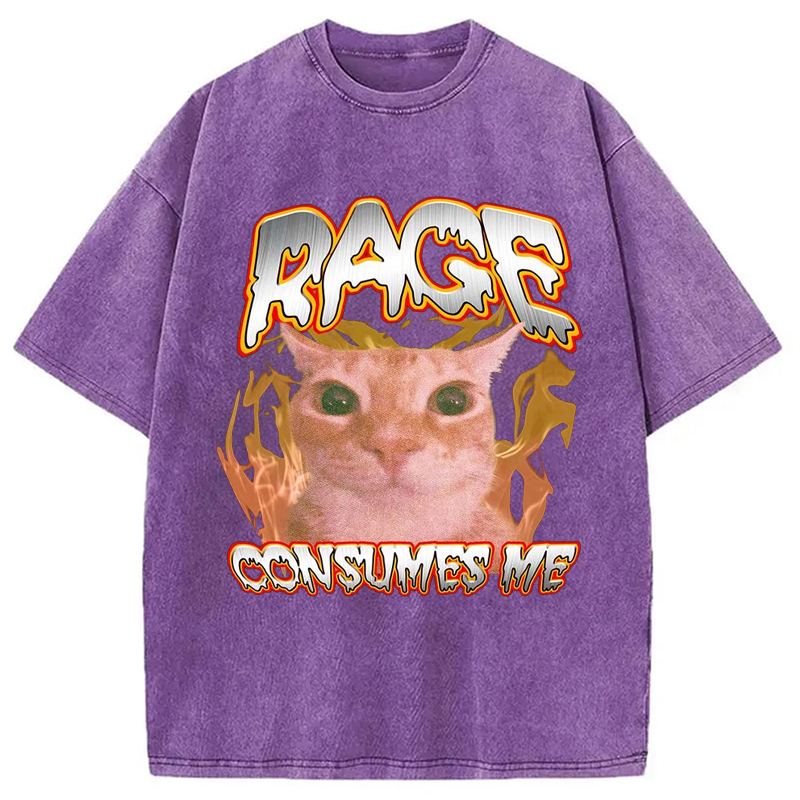 Modecanvas Rage Consumes Me Cat Washed T-Shirt