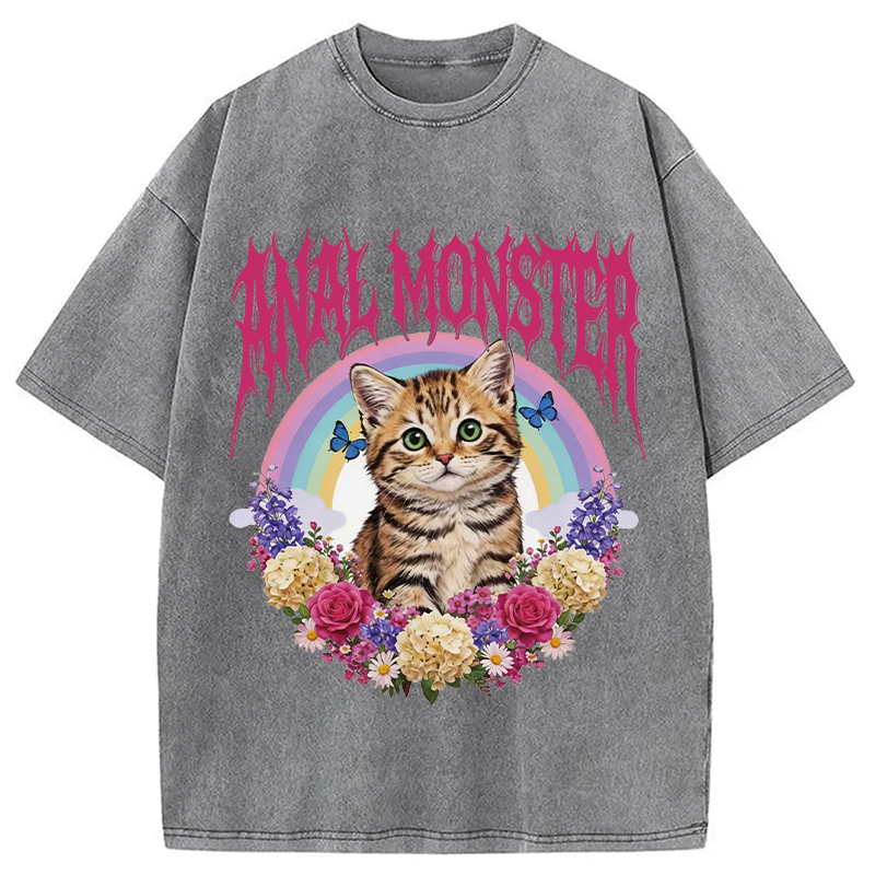 Modecanvas Anal Monster Cat DTG Printing Washed T-Shirt