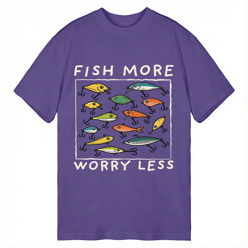 Modecanvas Fish More Worry Less Funny Fishing DTG Printing Classic T-Shirt-modecanvas