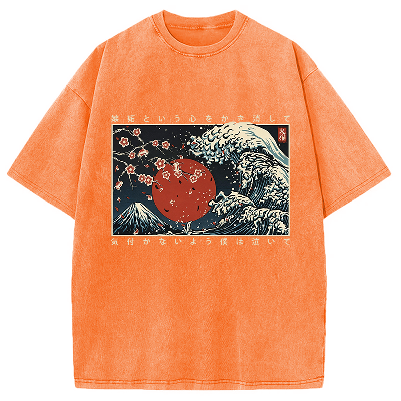 Modecanvas Great Wave Off DTG Printing Washed T-Shirt-modecanvas