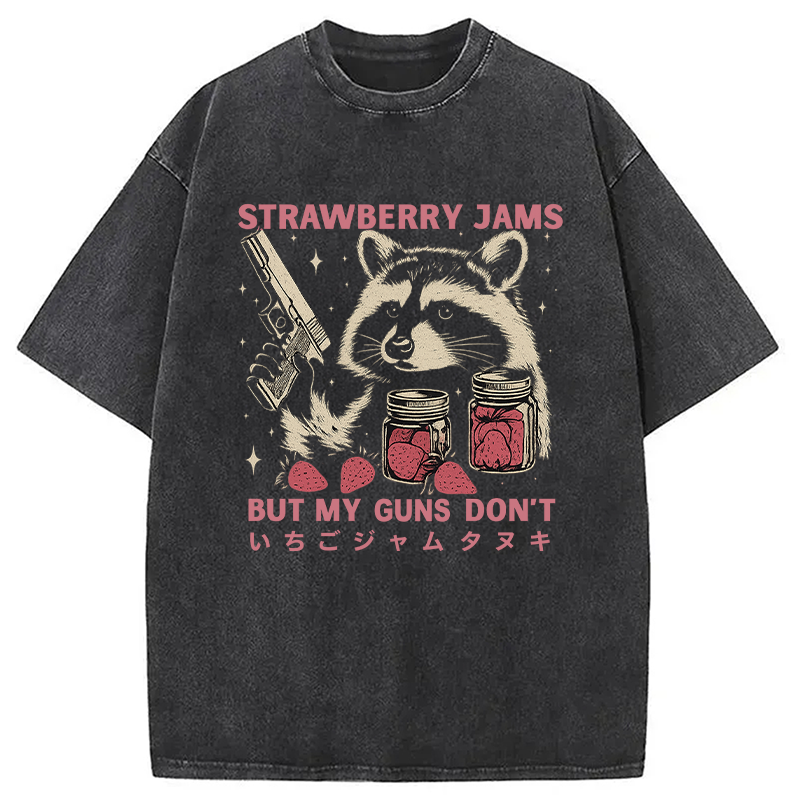 Modecanvas Strawberry Jams  Funny Raccoon Washed T-Shirt-modecanvas