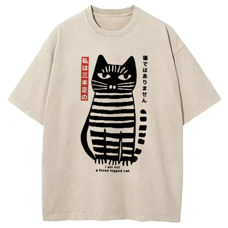 Modecanvas Bold Black and White Cat Washed T-Shirt