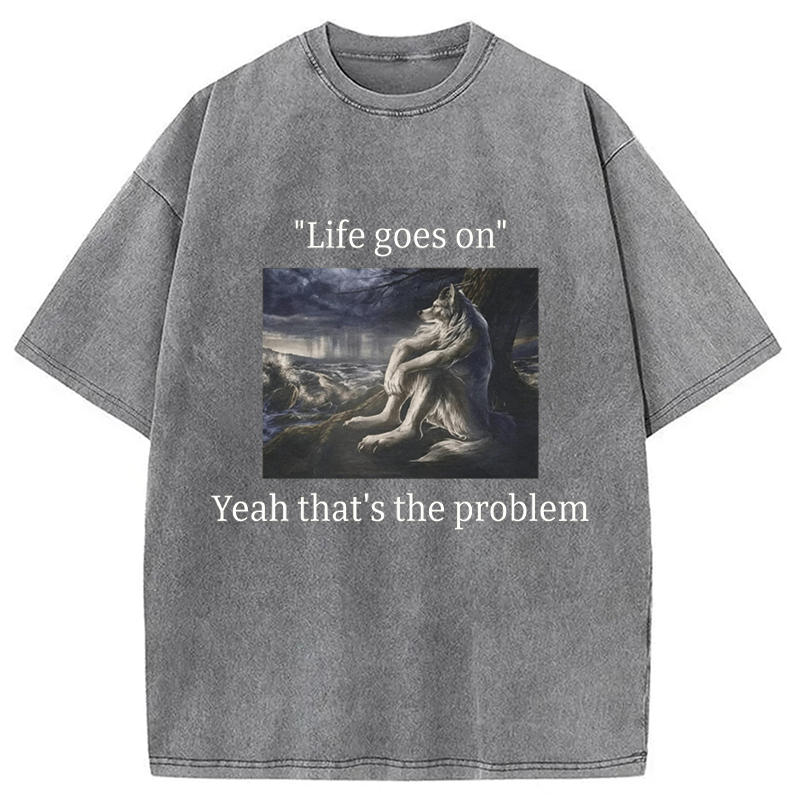 Modecanvas Depressed Wolf Meme DTG Printing Washed T-Shirt
