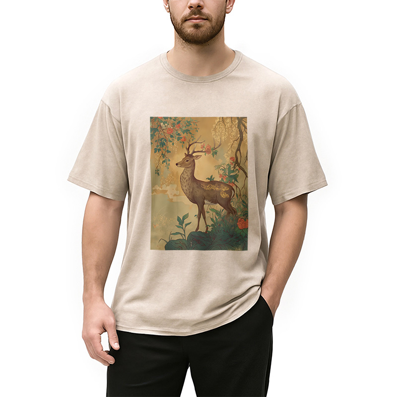 Modecanvas Graceful Japanese Deer Washed T-Shirt