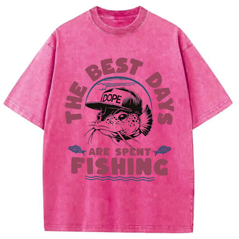 Modecanvas The Best Days Fishing DTG Printing Washed T-Shirt