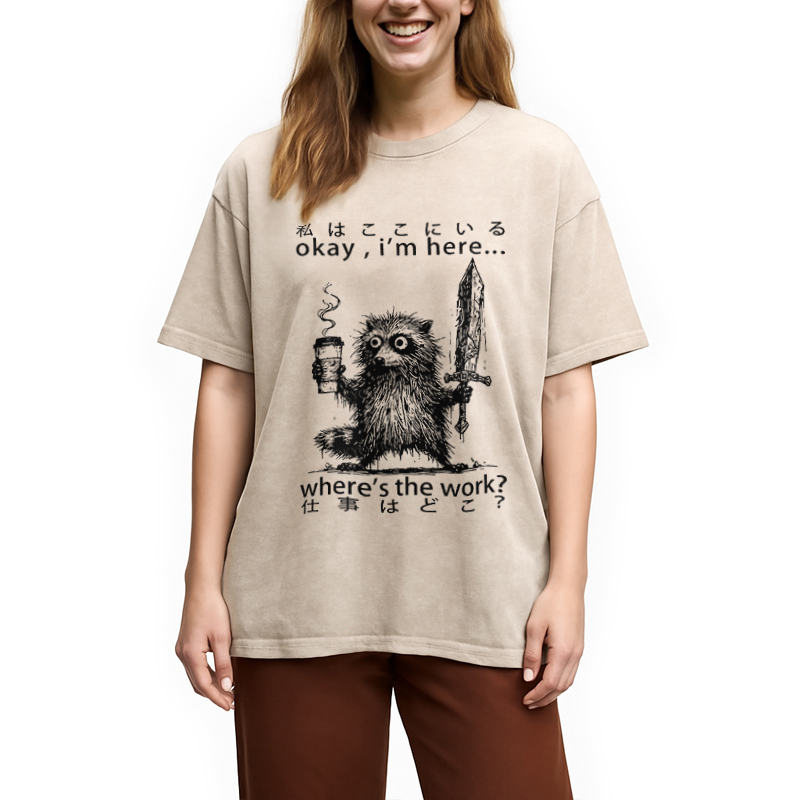 Modecanvas Raccoon Ready To Work Washed T-Shirt