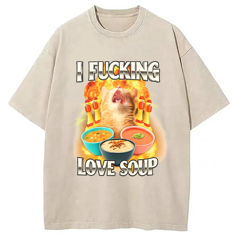 Modecanvas I Love Soup Meme Washed T-Shirt