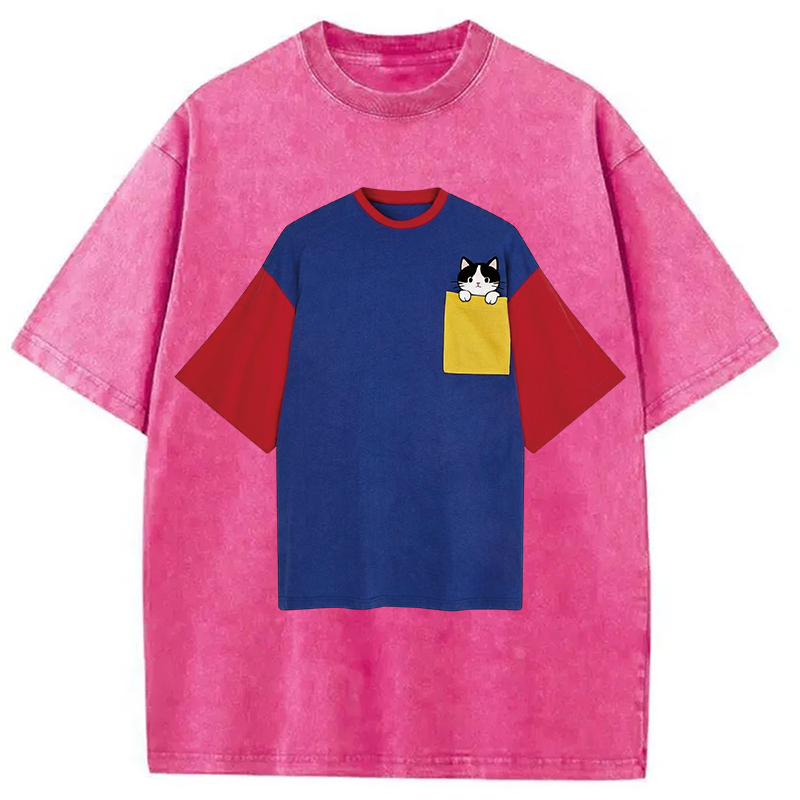 Modecanvas Color-blocked Shirt Of DTG Printing Washed T-Shirt