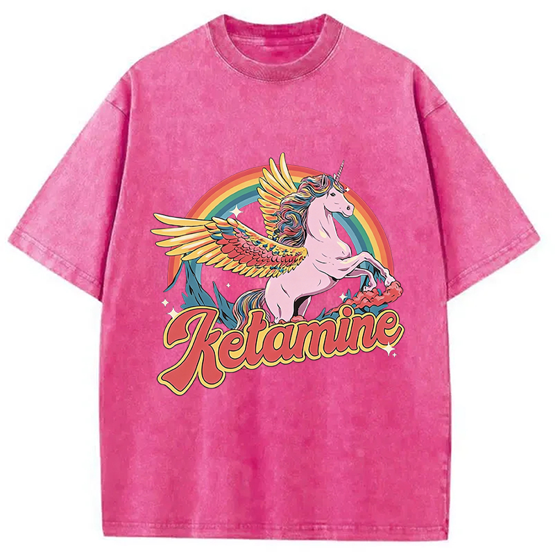 Modecanvas Ketamine Horse DTG Printing Washed T-Shirt