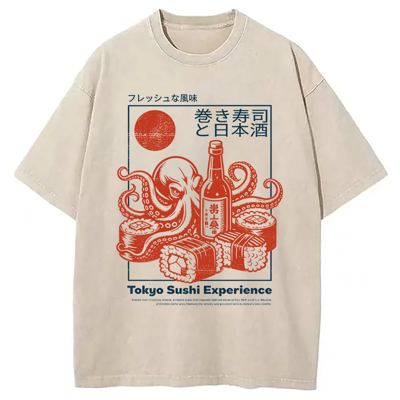 Modecanvas Tokyo Sushi Beer DTG Printing Washed T-Shirt