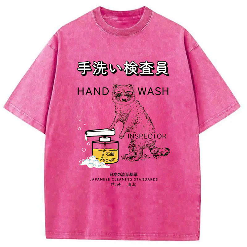 Modecanvas Raccoon Hand Wash Inspector DTG Printing Washed T-Shirt-modecanvas