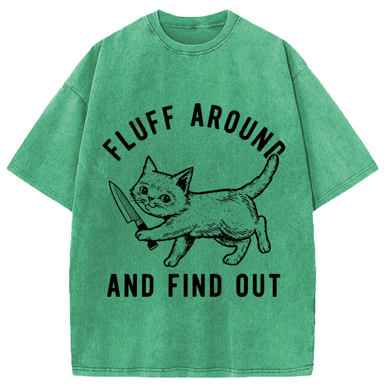 Modecanvas Fluff Around and Find Out Cat DTG Printing Washed T-Shirt