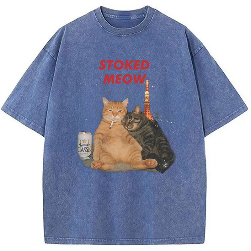 Modecanvas Stoked Meow Smoking Cat Washed T-Shirt