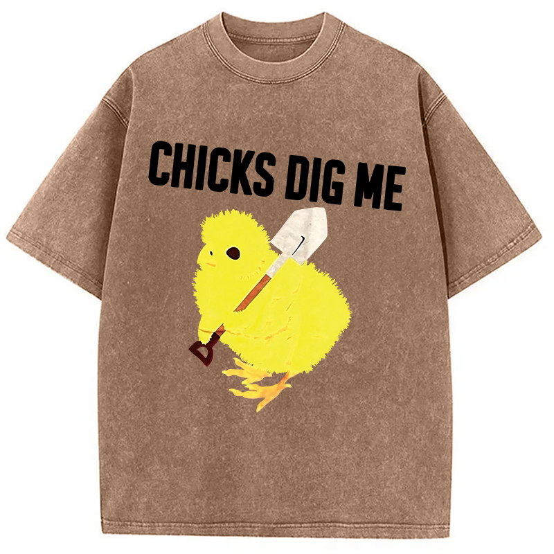 Modecanvas Funny Chicks Dig Me DTG Printing Washed T-Shirt