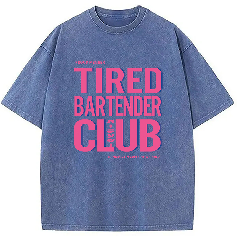 Modecanvas Tired Bartender Club Japanese Katakana Vintage DTG Printing Washed T-Shirt-modecanvas