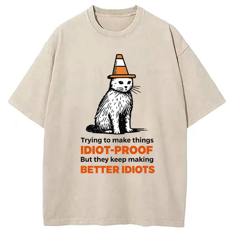 Modecanvas Stupid Cat Washed T-Shirt