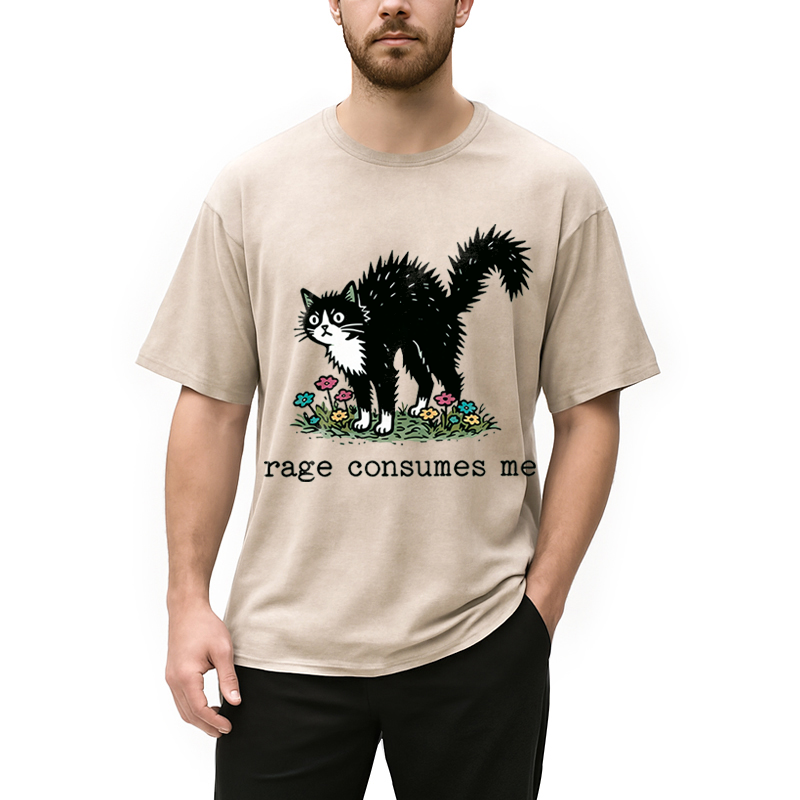 Modecanvas Angry Tuxedo Cat DTG Printing Washed T-Shirt