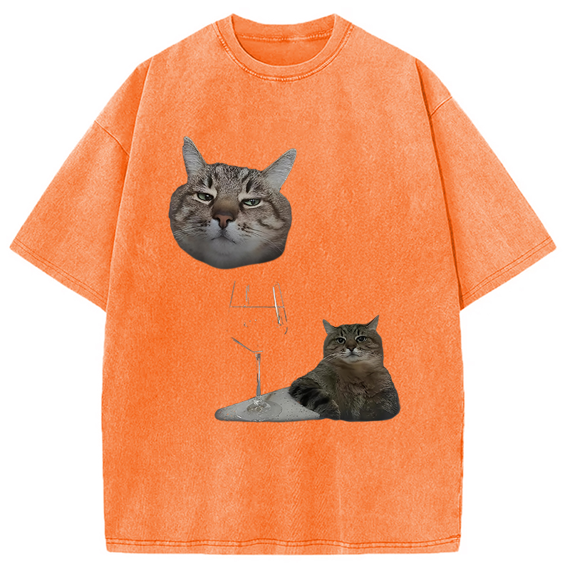 Modecanvas Funny Cat And Wine Art Cats Drinking Washed T-Shirt
