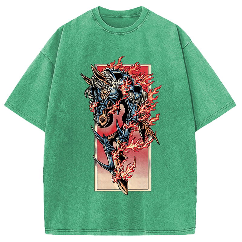 Modecanvas Fire Horse Year DTG Printing Washed T-Shirt