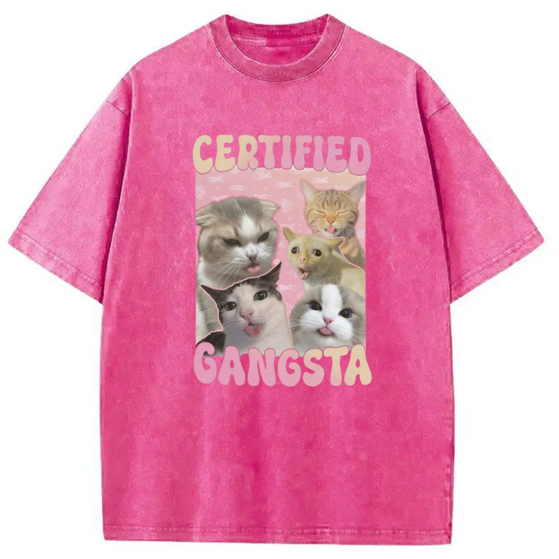 Modecanvas Certified Gangsta Cats Washed T-Shirt