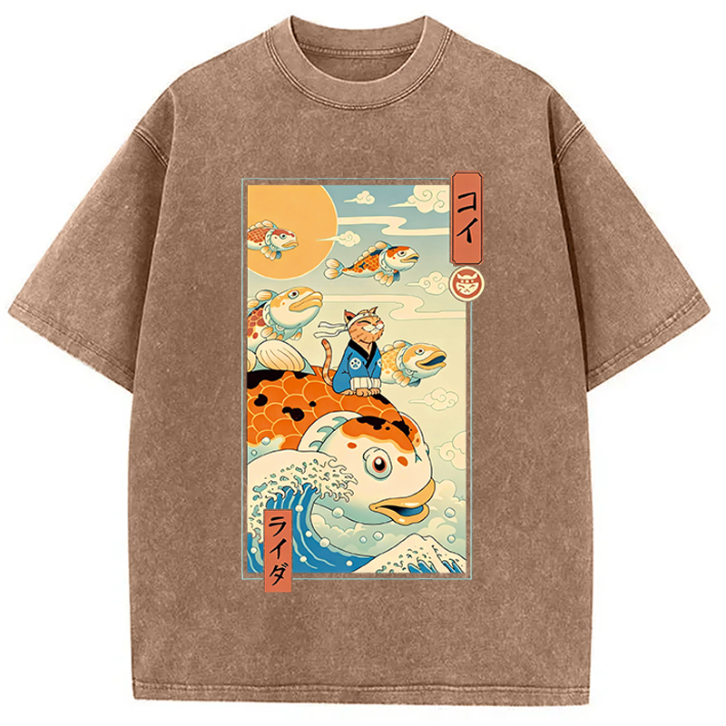 Modecanvas Flying Carp Rider DTG Printing Washed T-Shirt