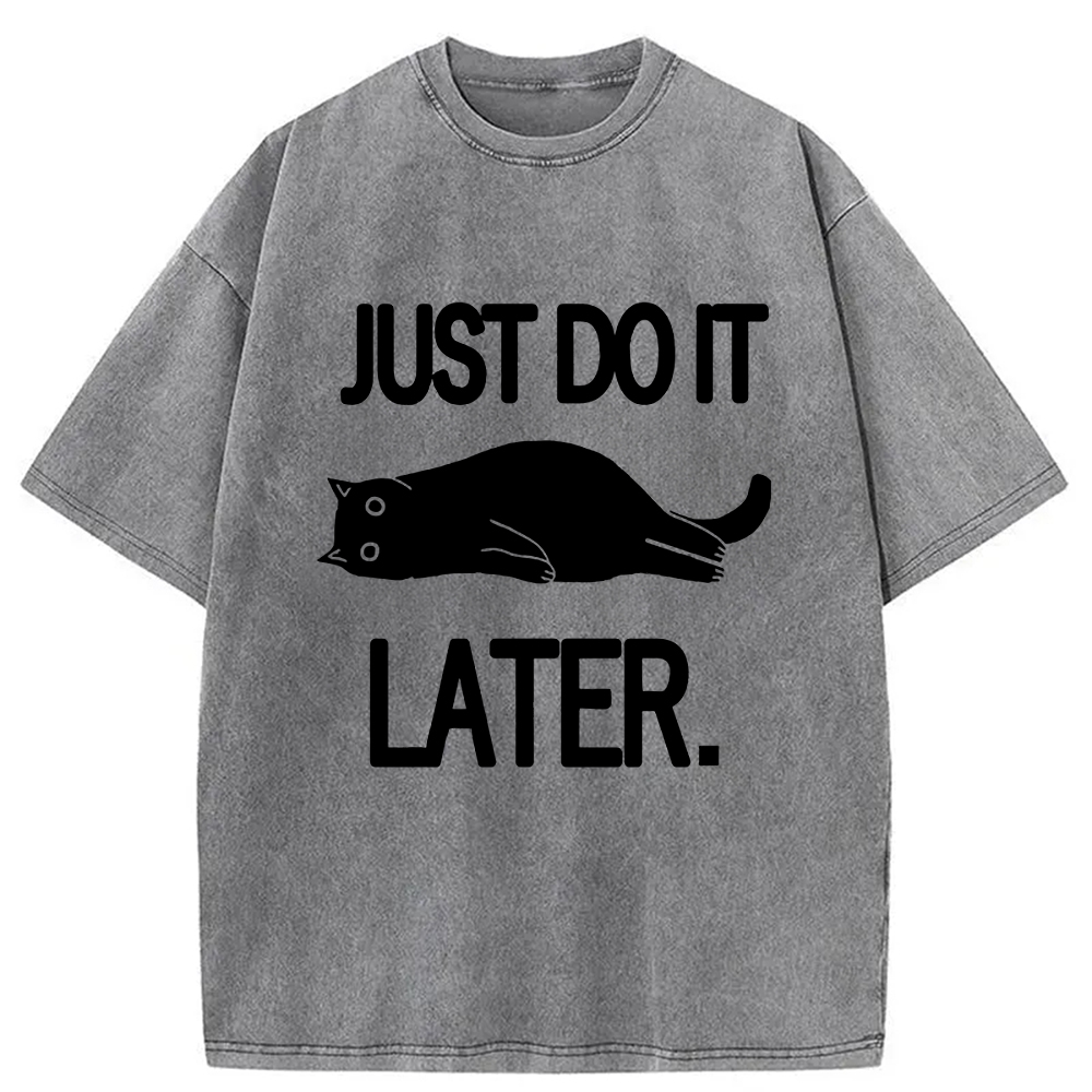 Modecanvas Just Do It Later Cat Washed T-Shirt