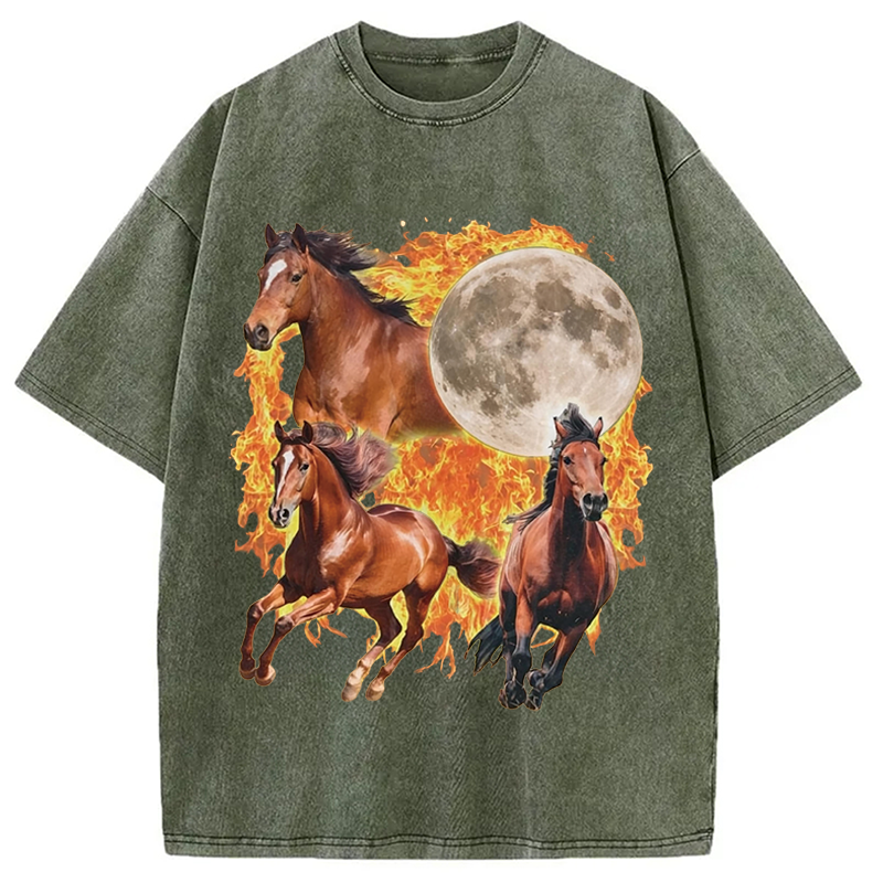Modecanvas Y2K Fire Horse Year DTG Printing Washed T-Shirt