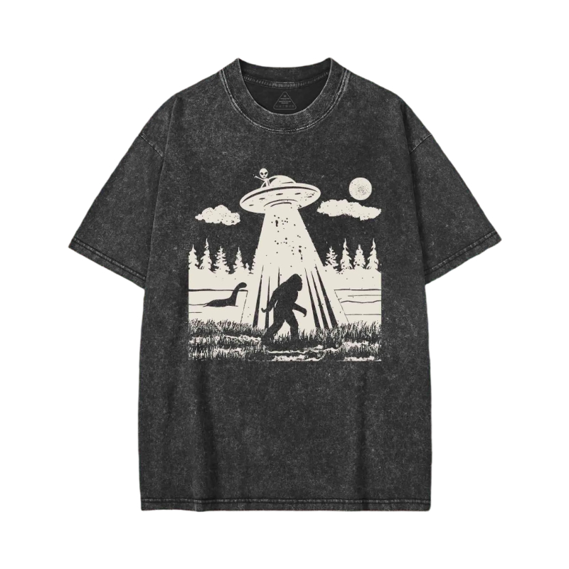 Modecanvas Bigfoot Sasquatch Alien UFO Loch Ness Monster Washed T-shirt