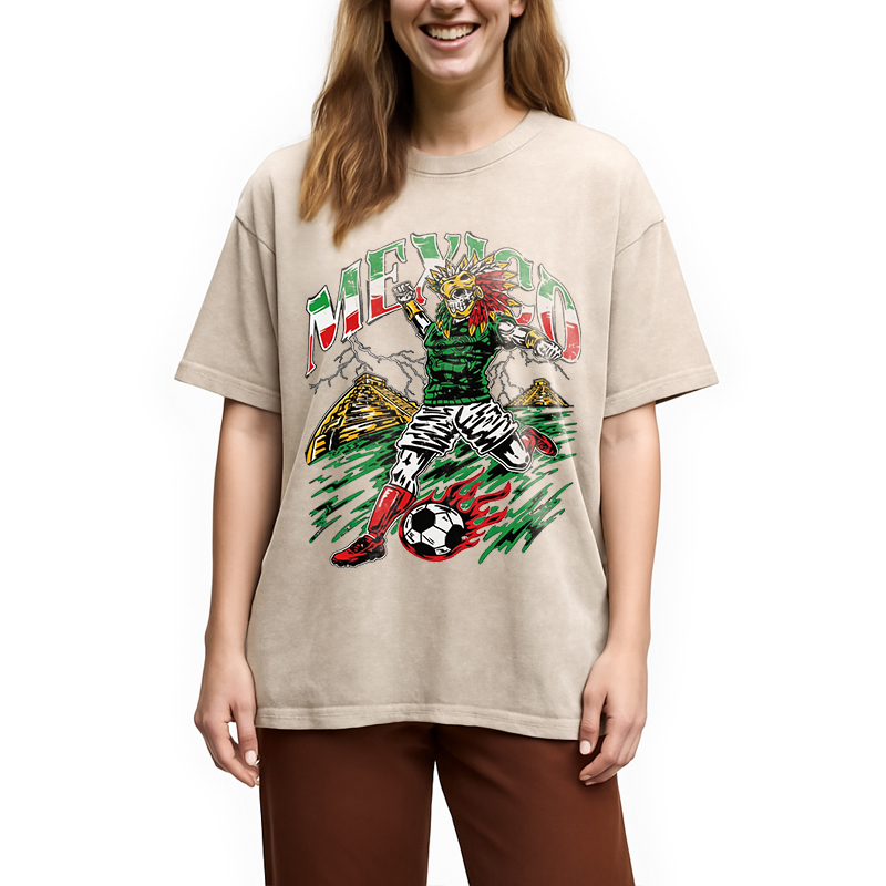 Modecanvas Mexico Soccer Skull DTG Printing Washed T-Shirt