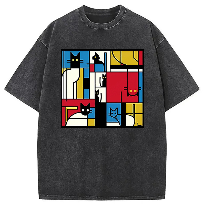 Modecanvas Abstract Cat Washed T-Shirt