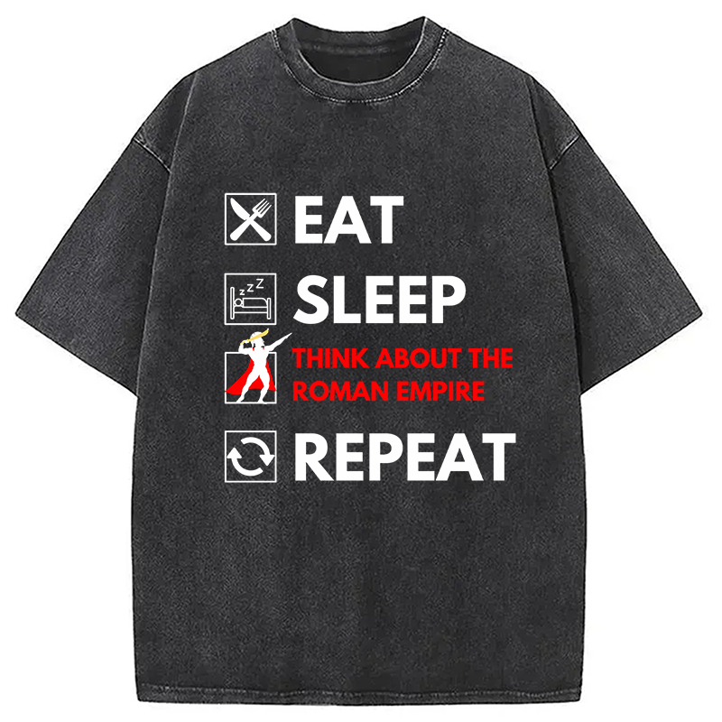 Modecanvas Eat Sleep Think About The Roman Empire Repeat Washed T-Shirt