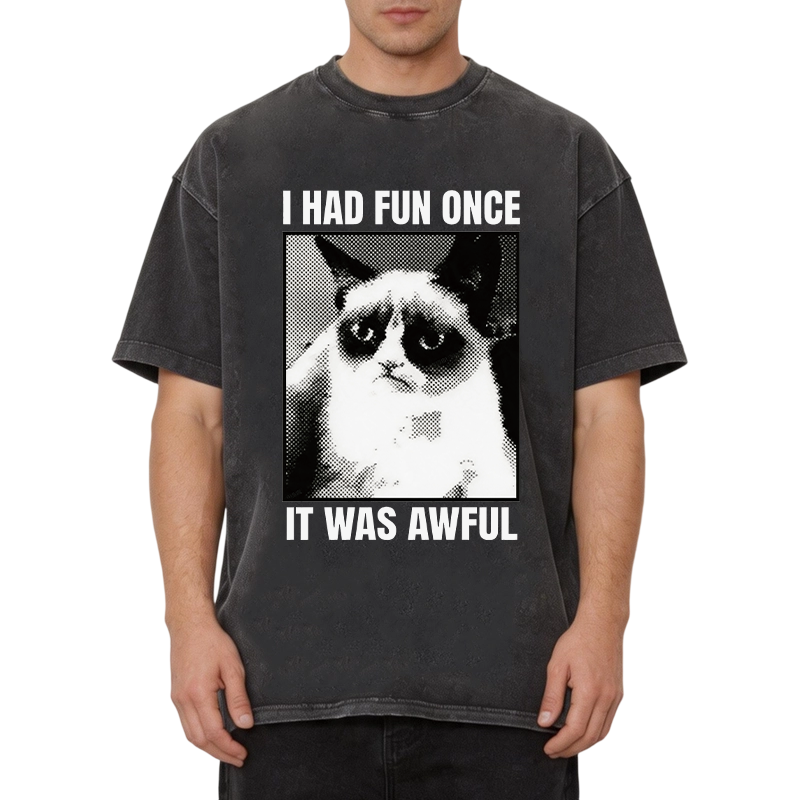 Modecanvas I Had Fun Once It Was Awful Cat Meme DTG Printing Washed T-Shirt