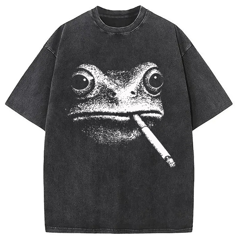 Modecanvas Vintage Smoking Frog DTG Printing Washed T-Shirt
