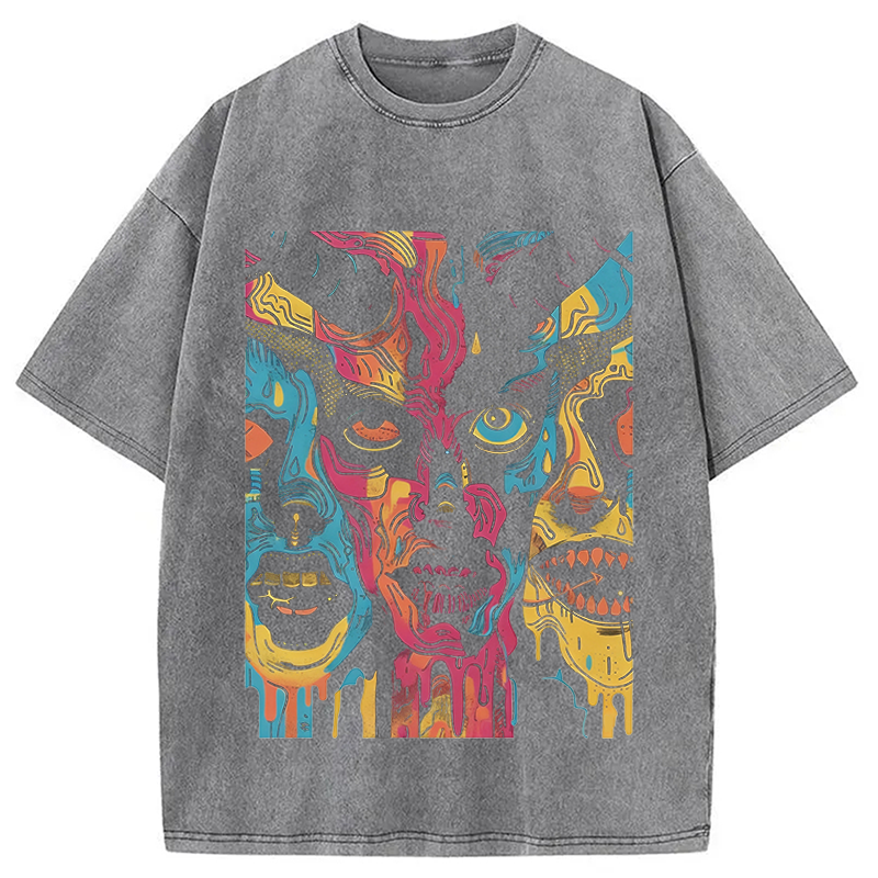 Modecanvas Creepy Horror DTG Printing Washed T-Shirt