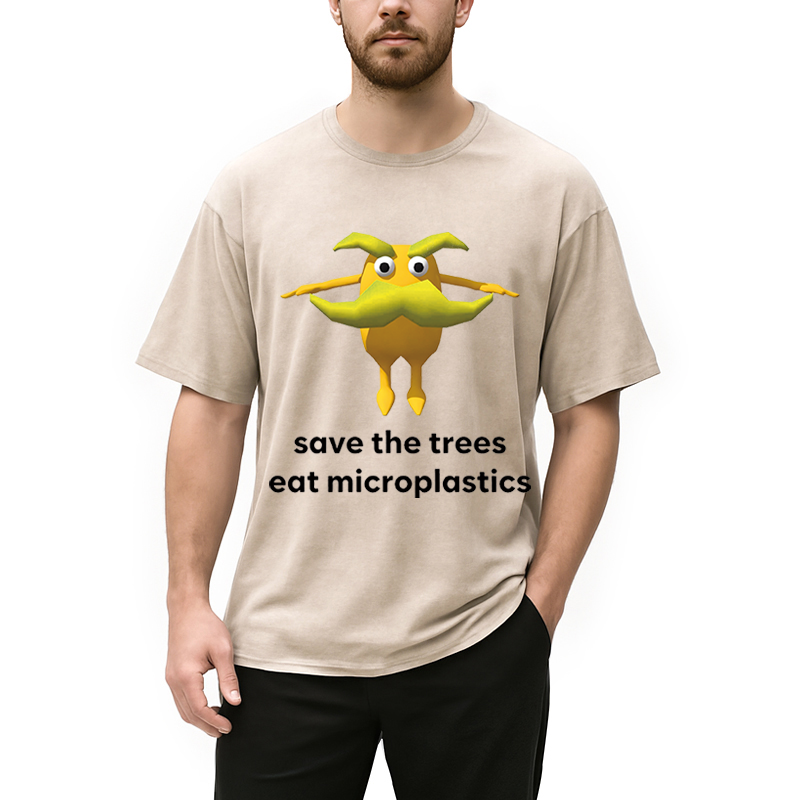 Modecanvas Save The Trees Eat Microplastics DTG Printing Washed T-Shirt