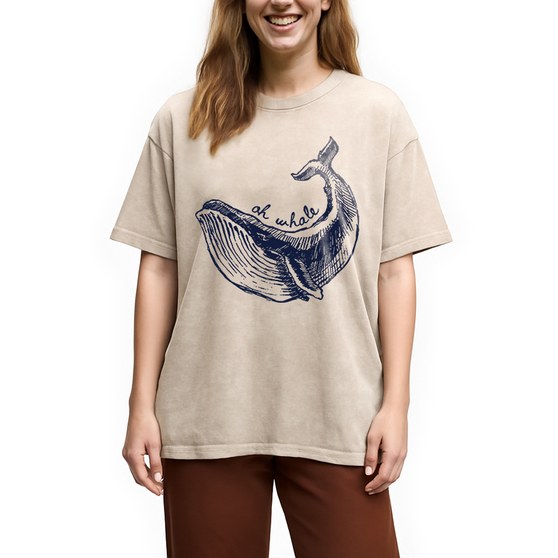 Modecanvas Ah Whale DTG Printing Washed T-Shirt