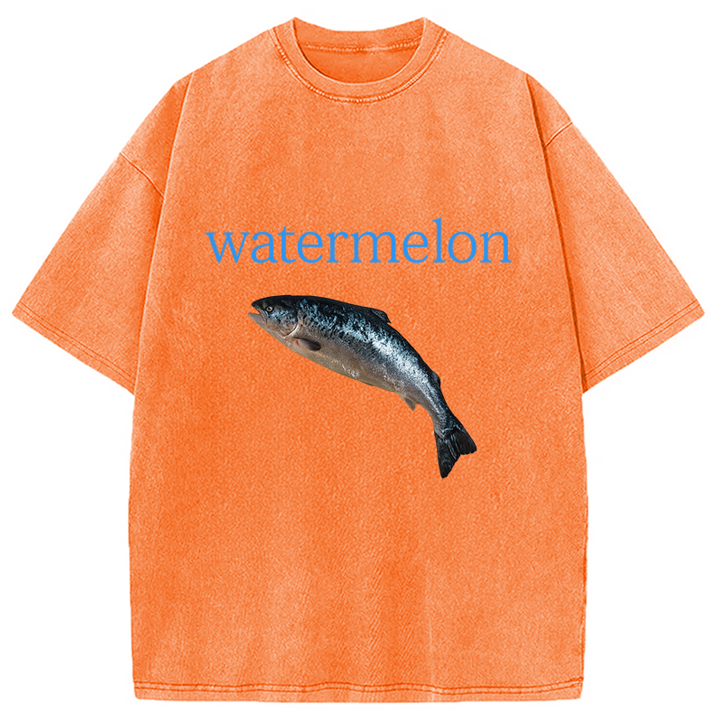 Modecanvas Watermelon Fish Washed T-Shirt-modecanvas