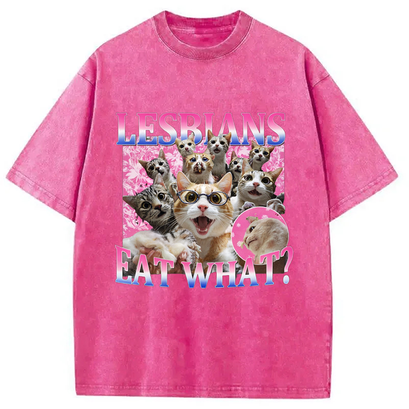 Modecanvas Lesbians Eat What Cat Washed T-Shirt
