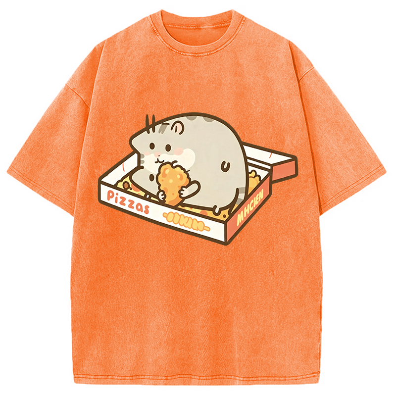 Modecanvas Cute Hamster Pizza DTG Printing Washed T-Shirt