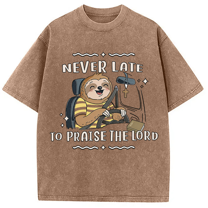 Modecanvas Never Late To Praise The Lord DTG Printing Washed T-Shirt