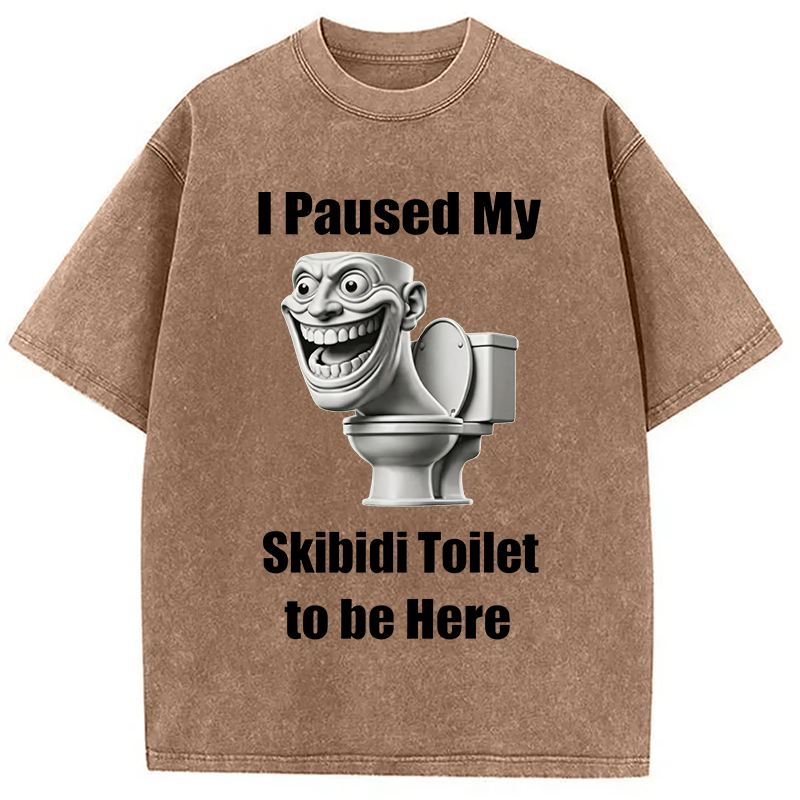 Modecanvas I Paused My Skibidi Toilet To Be Here DTG Printing Washed T-Shirt