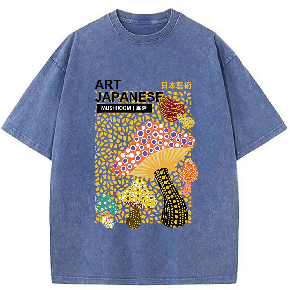 Modecanvas Colorful Mushroom Japanese Art Washed T-Shirt