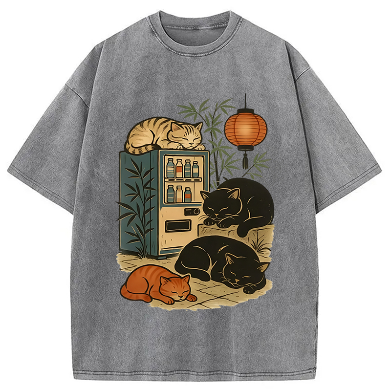 Modecanvas Japanese Vending Machine Cat Washed T-Shirt