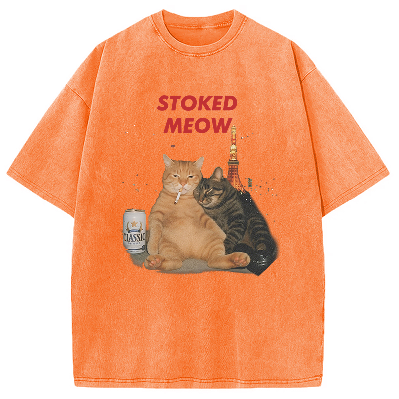 Modecanvas Stoked Meow Smoking Cat Washed T-Shirt