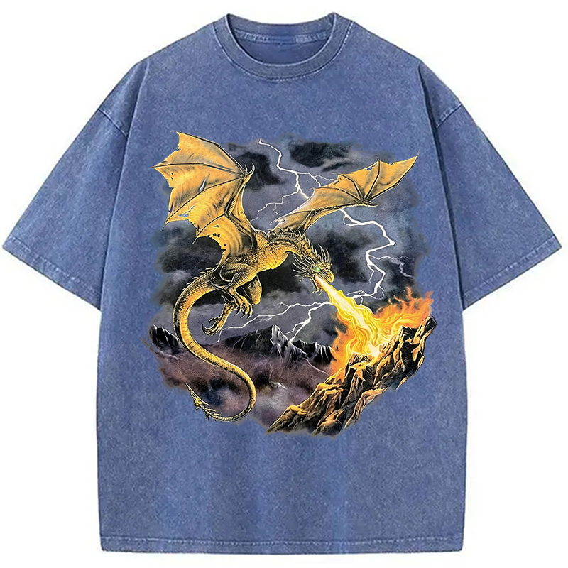 Modecanvas Vintage Dragon DTG Printing Washed T-Shirt